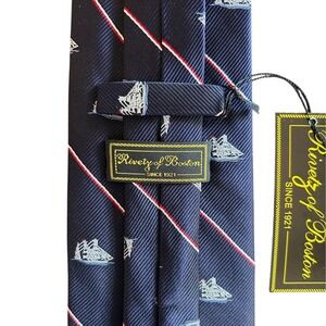 Rivetz of Boston Mens Silk Tie Navy Nautical Ship Repp Stripe Hand Made NWT